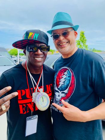 Flavor Flav and Stuart Bascombe meet at The National R&B Music Society's Free Summer Concert at Gardner's Basin in Atlantic City, NJ on June 29, 2024.
