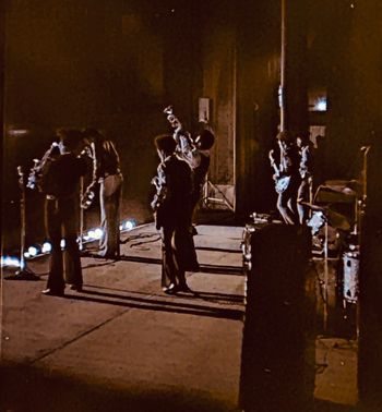 Kool and the Gang from the side of the stage in 1970 during the time that Black Ivory was introduced by them, playing behind BI for two songs at the beginning of their own set.

