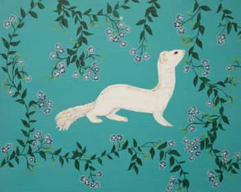 White Weasel in the Forget-Me-Nots. Acrylics on canvas. 16"  x  20". 2018. SOLD
