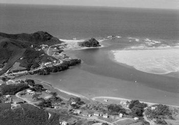 Mangawhai Northland ...plenty of swell ..summer of '63....probably very rarely surfed  at this point of time(1963) we began to hear about all these other new exciting surf spots..such as Mangawhai.....funny isn't it..we wanted everyone to know about these new surf spots & others to join us for a surf there!!..very different today isn't it!
