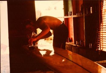 Ross (Edge) putting a finish coat on one of his boards...summer of '63 looks like he's havin' a lot of fun..good stuff!!!...awesome days..
