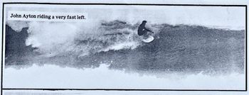 there were just the 6 of us there..Johnny..legs'..Bob...'Coonskins' Colin Hannah and Wayne Charlton Johnny Ayton ripping a left up......Johnny was a superb surfer who really got hold of the Aussie aggressive approach....and did some serious 'carving'!!!
