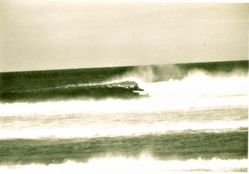 Crispy...getting barreled at Ocean Beach...summer of '73 ...looks like he could make it too!!......Roger Crisp...definitely one of the better surfers around NZ in '73
