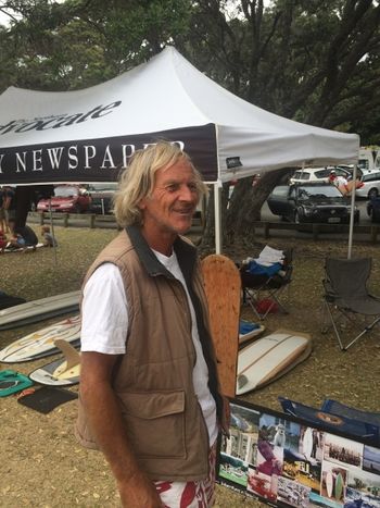 Phil Jamieson (now deceased RIP  ) ...the eternal grom...not lookin' a day over.......... Waipu 2014...still was still working with Wayne...but loved to come up to the north to get away from the 'Big Smoke'.....Phil..a genuine and loyal lifetime boardmaker from the 60s......a lot of local surf history in that man.....
