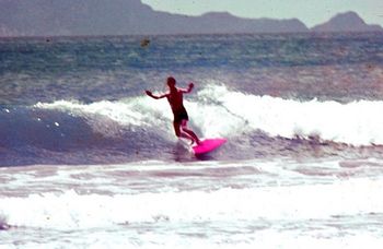 'Harro' doing a very stylish bottom turn..Waipu..summer of '66 Ken 'Harro' Harrison...quite the flamboyant local character in those days so legend goes....and one could quite believe that seeing the next photo!!!!
