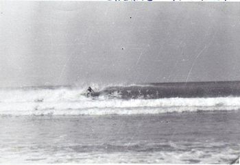 'Coonskins' (Mike Cooney)...on a beautiful 'Wreck Bay' peeler...summer of '68 This photo was taken right out in front of our 'woody'....was like this every day for 6 weeks...amazing!!
