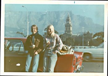 and of course ...if you go to South Africa,... you have to go to the ....majestic and dramatic Cape 19 yr olds...(current Northlander) Mary Gough and surfing friend Sylvia Paulik (from Wellington NZ)....enjoying the sunshine below Table Mountain....Cape Town 1970
