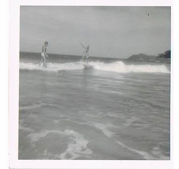 Waipu Cove 1960 Terry and Don sharing a wave..summer of 1960!There was no such thing like 'dropping in' then..i remember it was always fun sharing a wave with someone else..in fact it often was more fun than just yourself on a wave! we would laugh and hoot at one another
