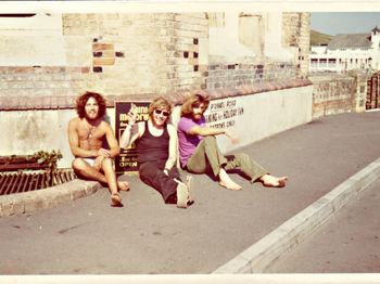 Barnstaple...South west England...summer of '72 ( June ) Myself ..Ian the Scotsman and friend....lets just sit down on the street pavement...middle of town..."right on..peace brother".......ha!
