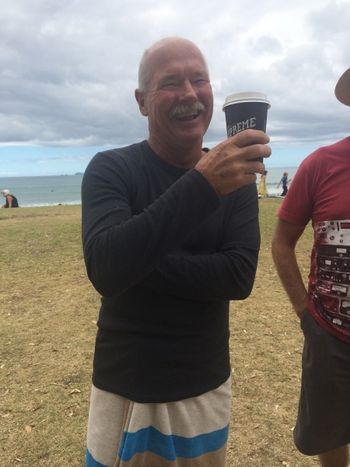 Local boy Neville Grey... so excited about the fact that the pension gets closer every day.... or... maybe he's just stoked to be at Waipu on a nice clean summer offshore day and meeting some old friends.....yea i think thats it!!.....
