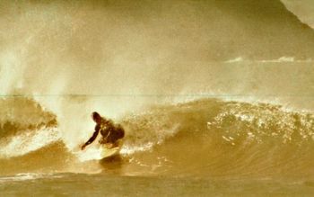 Clive (Smart) at Sandy's again...winter of '72 Clive beautifully positioned on this wave ...you could easily imagine what his next move will be.............powering off the bottom and up into the lip....beautiful!!!....
