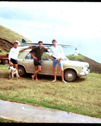 ...and another trip up north!!...Max Atkins...Colin Coutts..& Paddy Kelly ..Cape Rienga.. Most of us started heading up to the top and finding new surf-spots around the Northland coastline in '67
