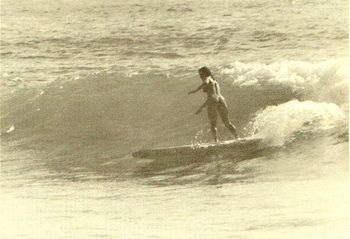 Jackie Mitchell showing good form at Pakiri...summer of '68 'Surfing in New Zealand' edition 1968.........Jackie lived a pretty commited surfing lifestyle..as did Northlands Pauline Pullman
