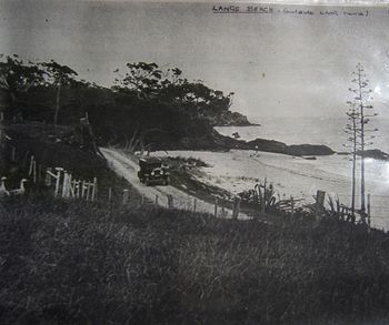 1946 Langs residence Langs Bch...photo taken from the 'Langs' home Langs Beach was actually known up until the 1940s as 'The Cove' or 'Smugglers Cove', as all the illegal rum supplies used to come in here......Langs situated in the Northland Bream Bay area...now an awesome beautiful surf spot...............
