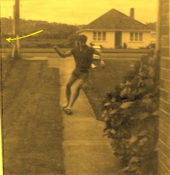 and in '64...the Whangarei streets were witnessing a new craze...skateboarding!!! Mike Cooney skateboarding at the 'Kings house' in Keyte st Whangarei....arrow points to Where Colin Hannah lived with his grandma....guess what nearly 50 yrs later..he still lives there!!...we got our first skateboard in '63...but '64 it all took off!!
