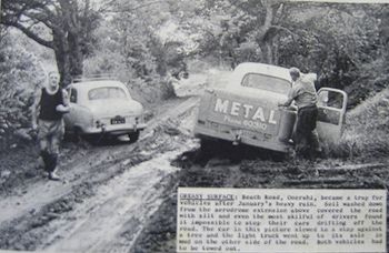 Travelling to beaches was still a big chore in '62 Beach rd Onerahi (circles around the whangarei airport) still looked like this in '62...imagine the road to Pataua, Ocean beach or Whananaki!!!! (or your local beach in '62)... and no! ...thats not Greg Alach!!
