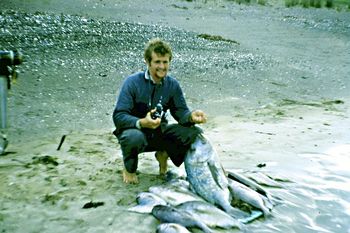 Ian Mclean and Tui get a great catch....Taiharuru inlet...winter of '68...
