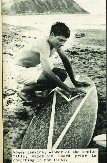 1964 Senior Roger Jenkins waxing up for a comp
