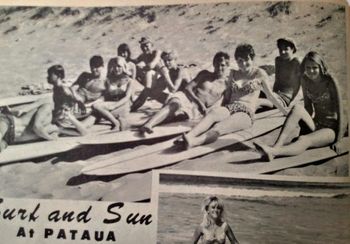 This is one of the most classic photos you wil ever see of the surf culture of '67 The whole photo just speaks of young people enjoying life and the surf culture...think that Carol Monkhouse in the bottom photo!! (although she known as 'Haney Kas' in the caption...is that right!!)...Pataua... summer of '67......recognize anyone?
