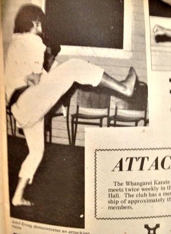 and of course...the whole tough guy thing was happening then.... people like Wayne Parkes were getting into serious Martial arts......and our own local tough-guy...Johnny Erceg demonstrates an attacking move....
