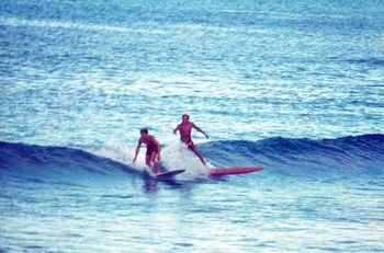 Local Northland boy..Greg Alach on the red board Greg had that unique straight legged...wide stance approach....if you've ever seen any footage of Greg Noll surfing....well....all Gregs surf the same...Ha!!...and Mr Noll is famous!!!!
