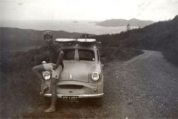 'Bob Dylan' Dick Robinson and Billy Pritchard take a cruise up to Matauri Bay...summer of '65 check those golden blonde lockes!!!
