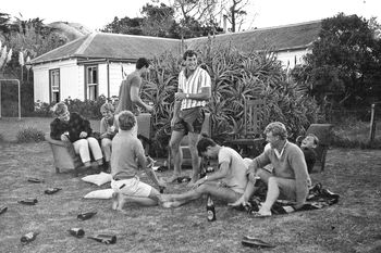 way back.......Surfer Doug Hislop and the boys havin the odd beer..........'whats so funny'
