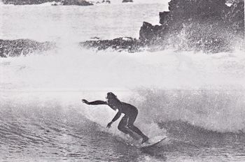 Mourecess....winter of '71.... Ian Attwood on a nice little right hander in the corner...we were surfing here since '65 and man...didn't we love the isolation of the place.....

