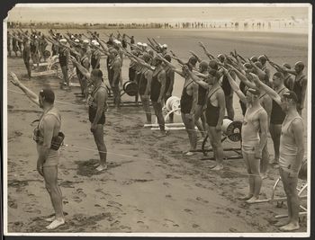 Competitors taking the oath at the New Zealand surf championships, New Brighton, Christchurch  1950
