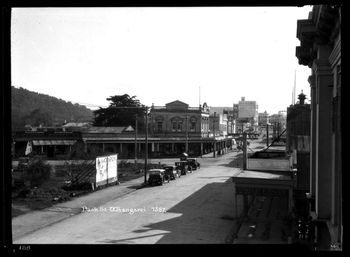 Looking up Bank street ...1945 ..looks like a Charlie Chaplin advert on the billboard!!!...
