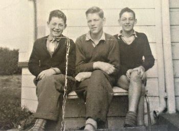 The Hutton boys...summer of '61...(sadly all 3 no longer with us) Best mates...Surfer Wayne...Brian..and Terry...watermen and Ruakaka SLSClub boys...Brian goes on to be involved with Surf Life Saving well into the 21st century ...awesome!!
