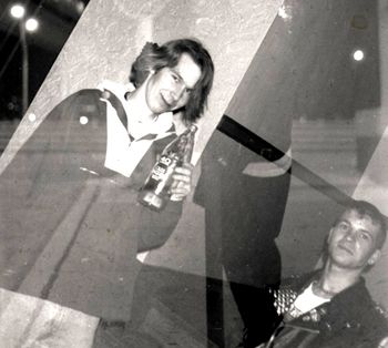 Joel Rash and Rikkir @ the Capitol Theater, 1990. Joel booked and ran the "Fallout Shelter hall shows" at the Capitol Theater during the late 1980's and early 1990's. Seeing as how Joel never drank... there must've been an eight ball interdiction in progress.
