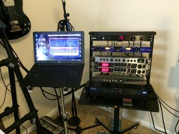Ayresol studio upgrades 2020:  A slanted rack and a stand for my laptop!  Yes!
