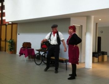 Organ grinder and singer in Monteux, France.
