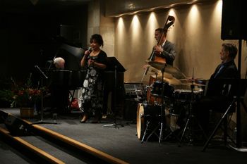 Leslie, Gerard, Michael Glynn, bass & Cal Haines, drums Jazz at the Center in Santa Fe, NM. Photo by

