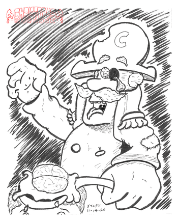 "Zombie Cap'n Crunch" Pen and Ink.
