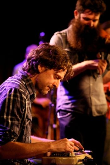 Playing with Aaron Aaron Jonah Lewis and I at the Bell House for the Brooklyn Folk Fest, 2013.  Photo by Jack HIrschorn
