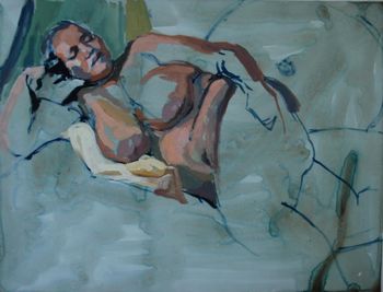 Sleeping Woman 1 Gouache on paper tinted with acrylic wash (unframed)  $550
