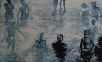 Swimming by Dusk Monotype on BFK Rives 24" X 40" Unframed $950.00 Framed 1150.00
