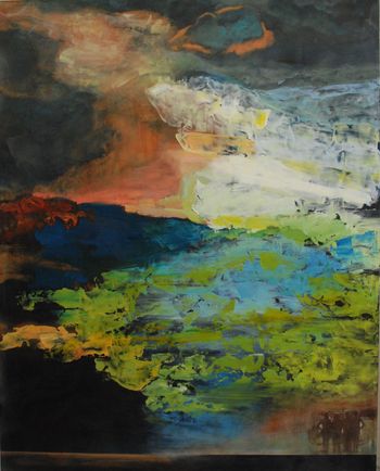 After the Storm 4' X 5' Oil/wax/photocopy transfer on birch panel 2023 $5000
