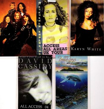 Tour Laminates from my Teena Marie, Karyn White, David Cassidy & The Beach Boys tours.
