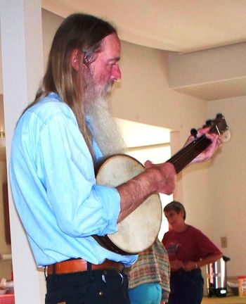 Neil Woodward in Eagle Harbor Michigan Walnut Minstrel Banjo by Jim North, Copper Harbor
