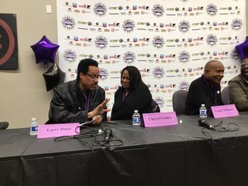 Panel 5 - R&B Legends Roundtable. Friday 11/18/16 _pic 4 Larry Dunn (Earth, Wind And Fire) sharing with Cheryl Cooley (Klymaxx) experiences and information.

