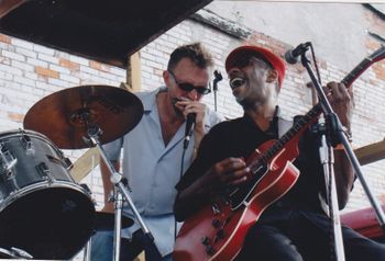 Sharing music with the late New Orleans maestro, Walter Wolfman Washington. (Clarksdale, MS circa  early 2000/photo by Art Tipaldi)
