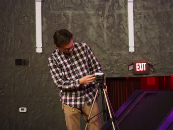 ARTVictorJay Setting up video camera at the Alberta Rose Theater
