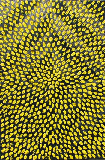 SOLD: Yellow Ovals, woodblock, oil on canvas, 24" x 36"
