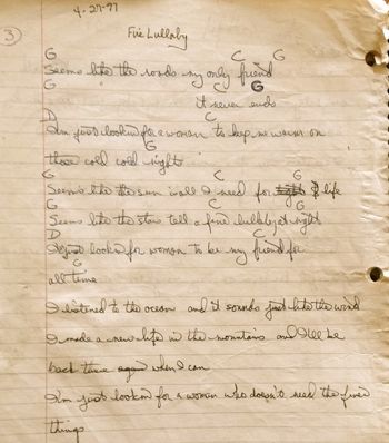 Fireside Lullaby original lyric sheet.
