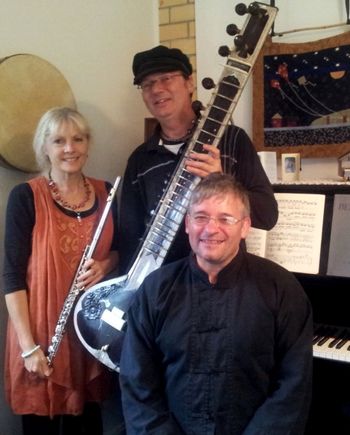 East-West Trio Lynne Griffiths (harp, flute0, Roman Astra (Sitar, Indian violin), Allan Badalassi (piano)
