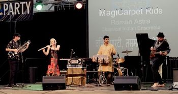 'Magic Carpet Ride' at Tasmania's World Party 2013 Roman Astra(Sitar), Lynne Groffiths(Flute), Santhanam Gopala (Mrudhangam), Nik Stopl(bass)
