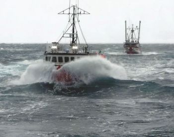Ocean Billow Returning to Port in Heavy Seas
